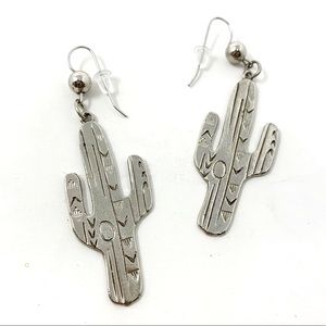 Boho | Silver-tone Cactus Dangle Earrings